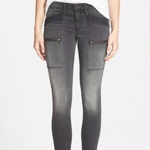 Treasure & Bond Moto Skinny Ankle Jeans Hand Sanded Charcoal Wash Stretch Denim